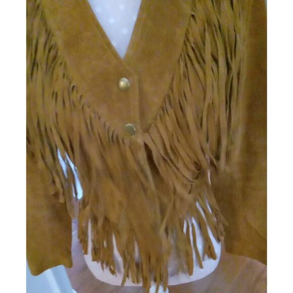 FOREVER 21 Fringe Pigskin Leather Suede Snap Cropped Brown Jacket Womens Small - Picture 2 of 12